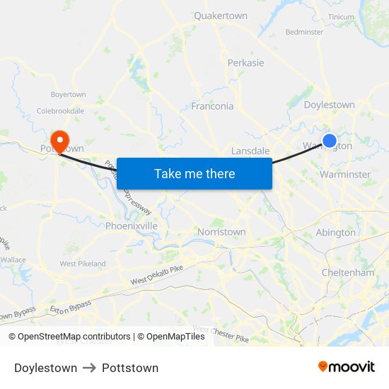 Doylestown to Pottstown map