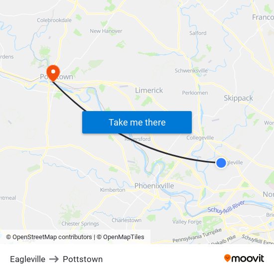 Eagleville to Pottstown map