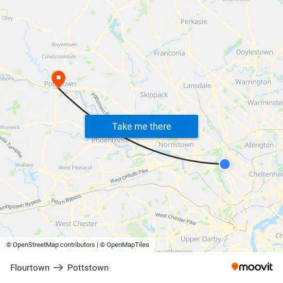 Flourtown to Pottstown map