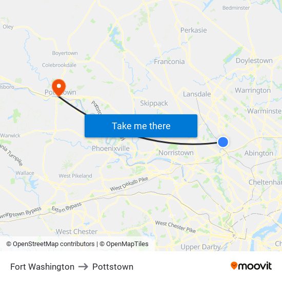 Fort Washington to Pottstown map