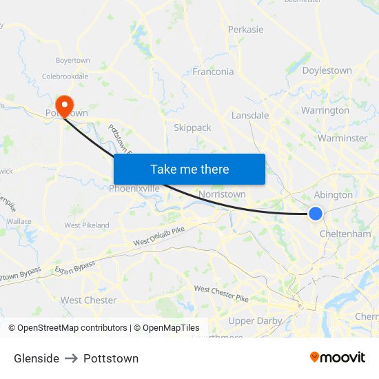 Glenside to Pottstown map