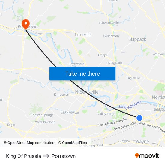 King Of Prussia to Pottstown map