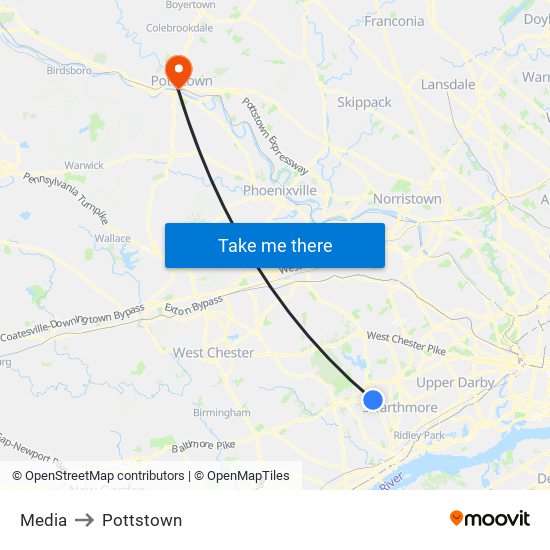 Media to Pottstown map