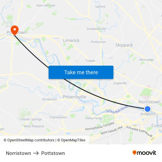 Norristown to Pottstown map