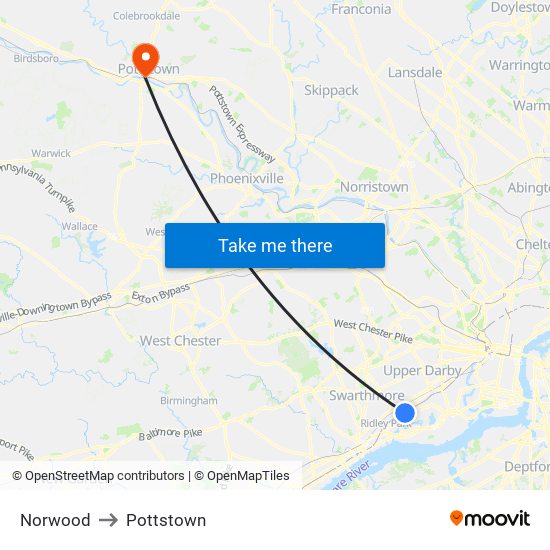 Norwood to Pottstown map