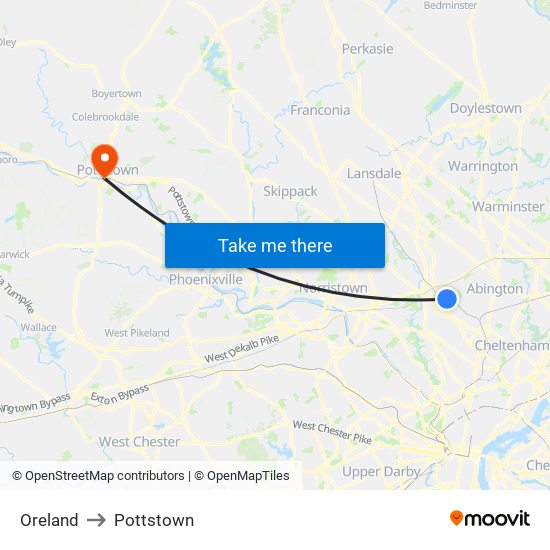 Oreland to Pottstown map