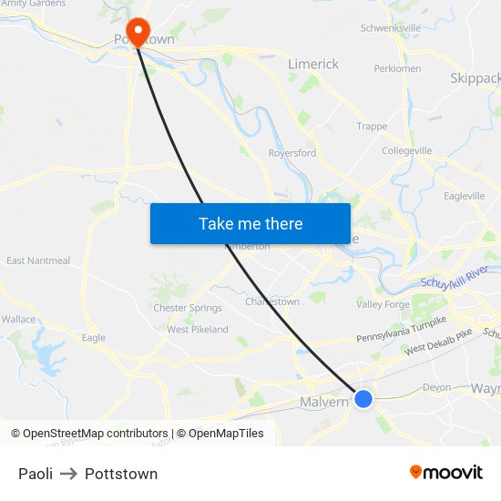 Paoli to Pottstown map