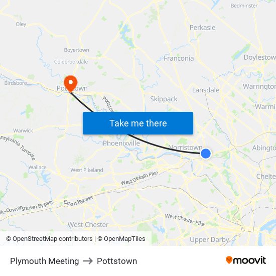 Plymouth Meeting to Pottstown map