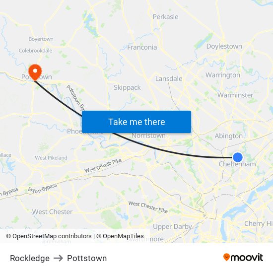 Rockledge to Pottstown map