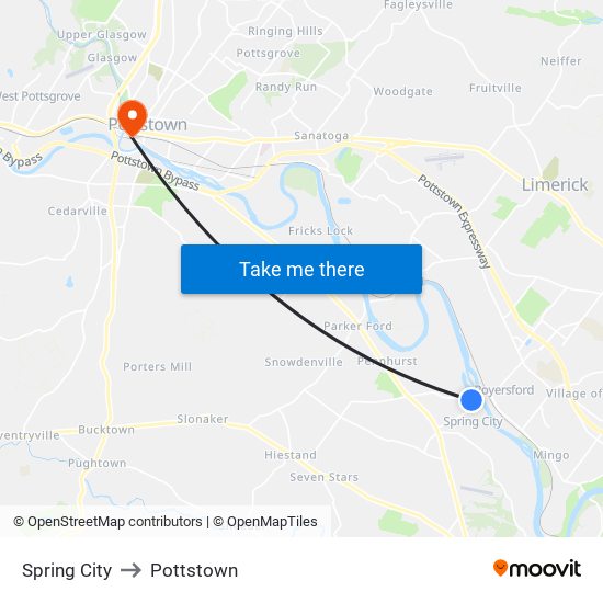 Spring City to Pottstown map