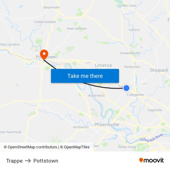 Trappe to Pottstown map