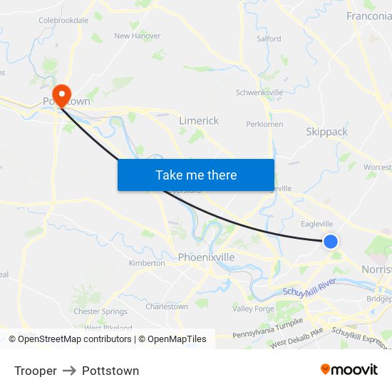 Trooper to Pottstown map