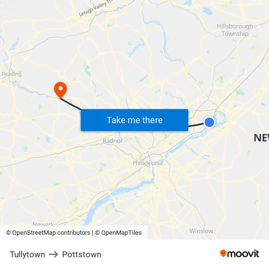 Tullytown to Pottstown map