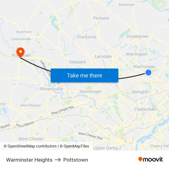 Warminster Heights to Pottstown map