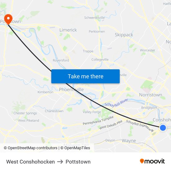 West Conshohocken to Pottstown map