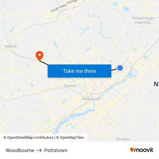 Woodbourne to Pottstown map