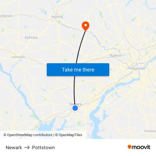 Newark to Pottstown map