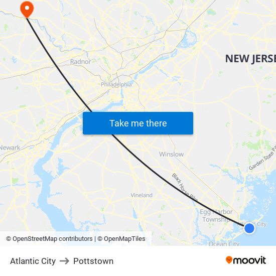 Atlantic City to Pottstown map