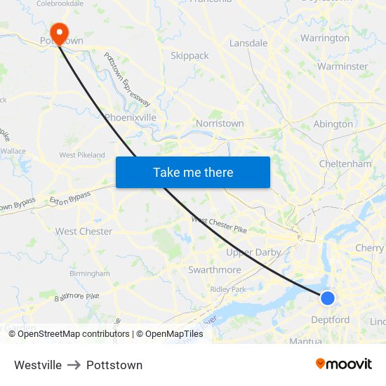 Westville to Pottstown map