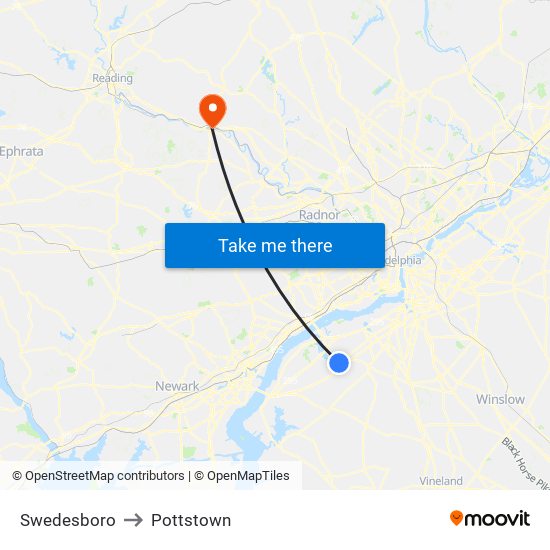 Swedesboro to Pottstown map