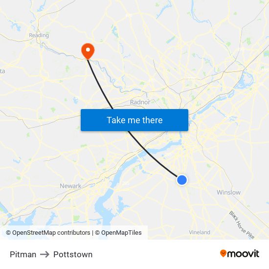 Pitman to Pottstown map