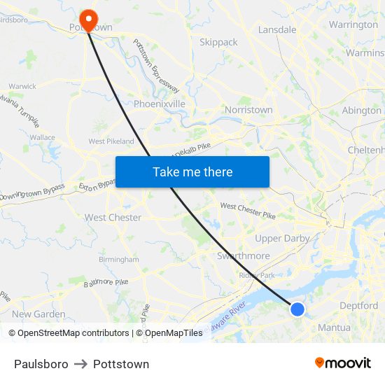 Paulsboro to Pottstown map