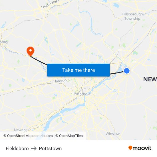 Fieldsboro to Pottstown map