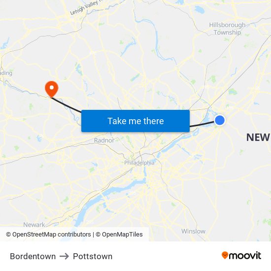 Bordentown to Pottstown map