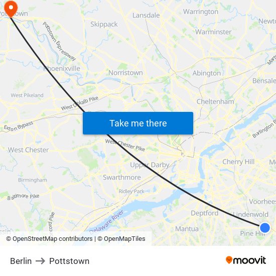 Berlin to Pottstown map