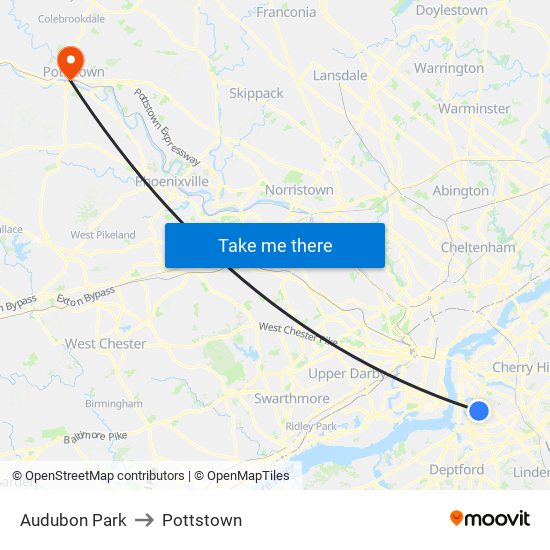 Audubon Park to Pottstown map