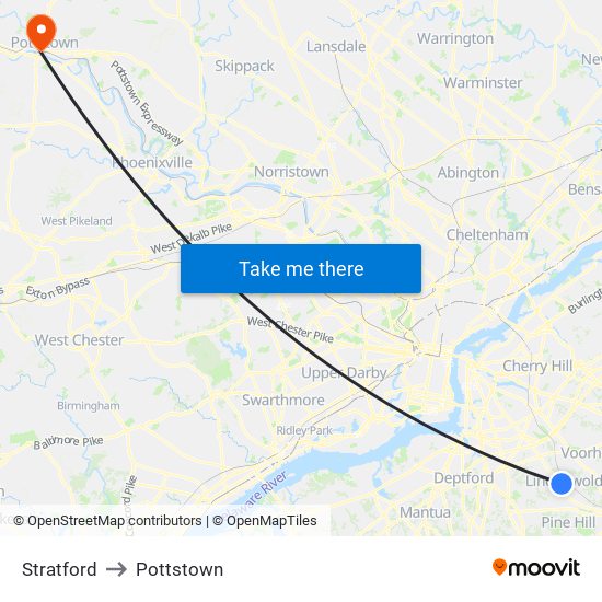 Stratford to Pottstown map