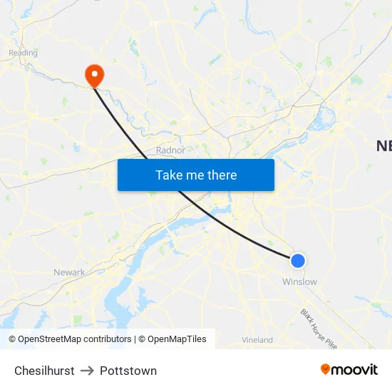 Chesilhurst to Pottstown map