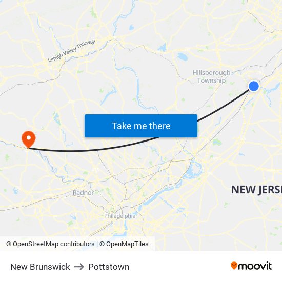 New Brunswick to Pottstown map