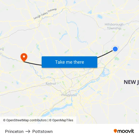 Princeton to Pottstown map