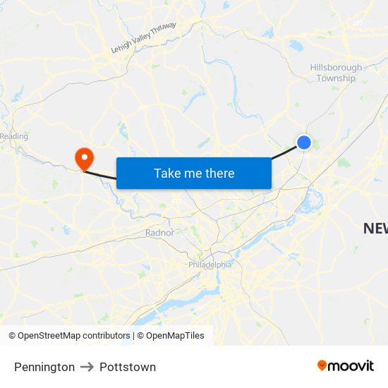 Pennington to Pottstown map