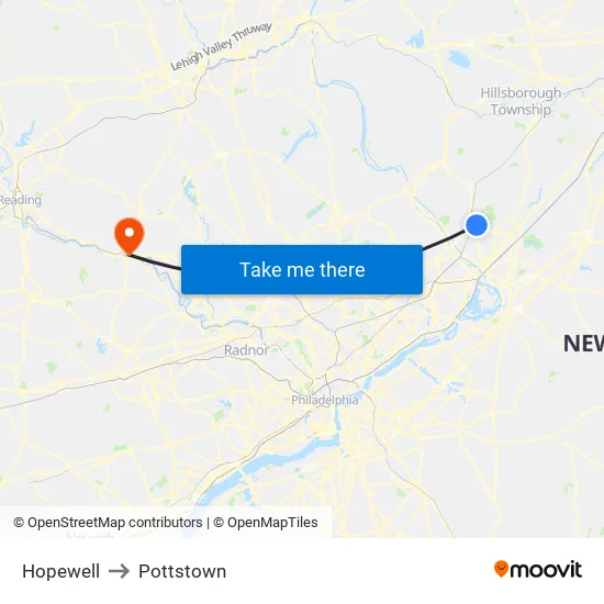 Hopewell to Pottstown map