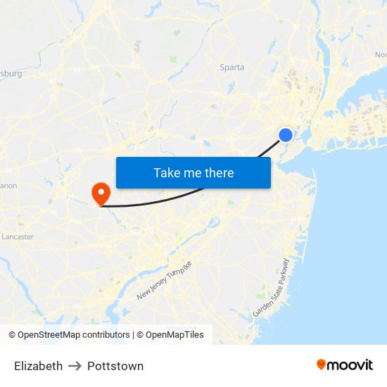 Elizabeth to Pottstown map