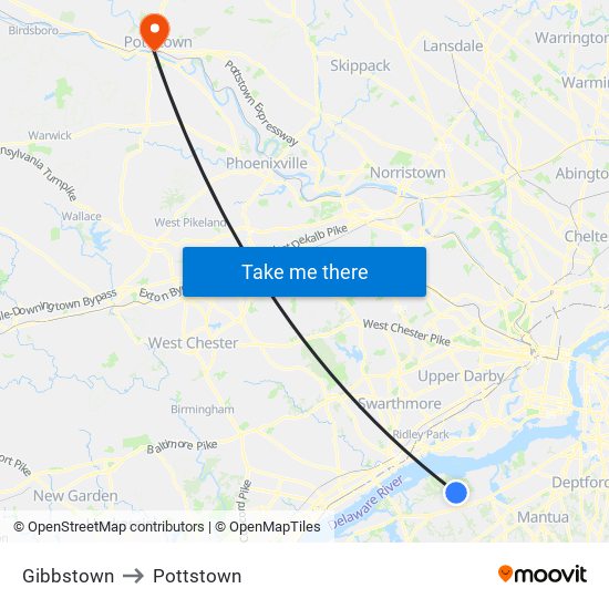 Gibbstown to Pottstown map