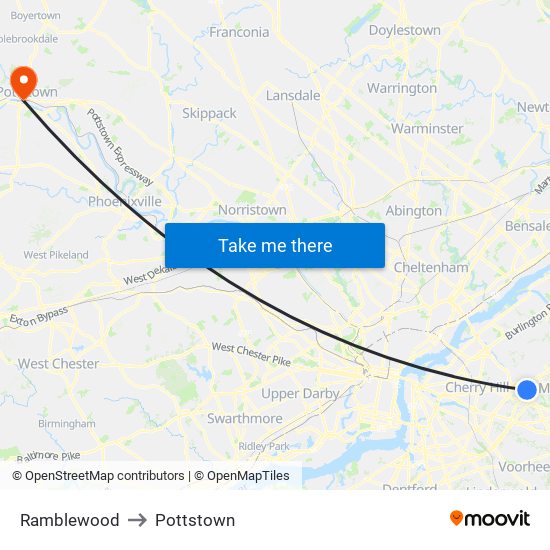 Ramblewood to Pottstown map