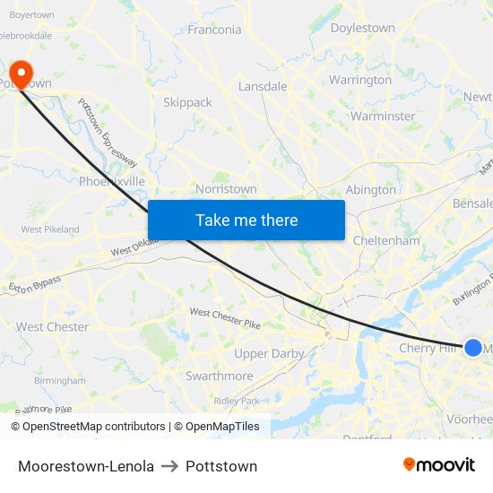 Moorestown-Lenola to Pottstown map