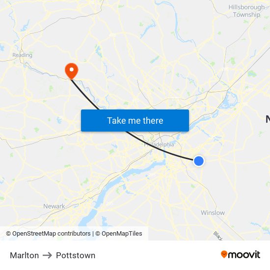 Marlton to Pottstown map