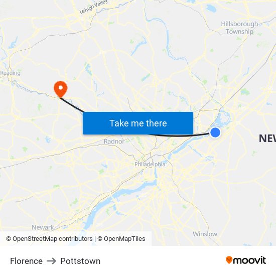 Florence to Pottstown map