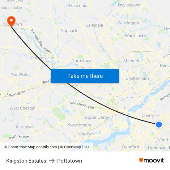 Kingston Estates to Pottstown map
