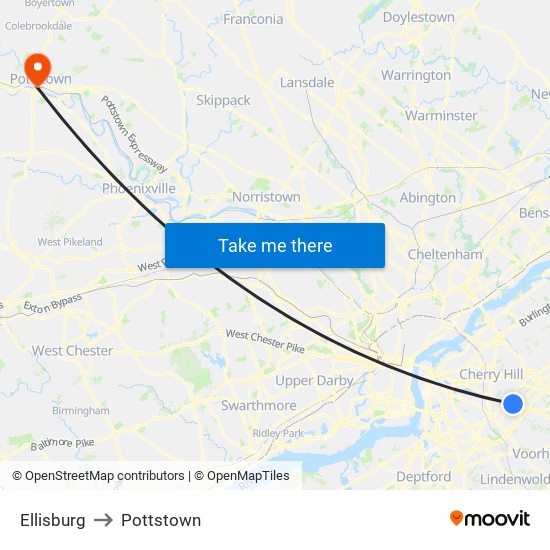 Ellisburg to Pottstown map