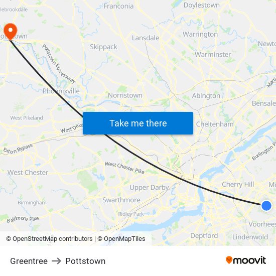 Greentree to Pottstown map