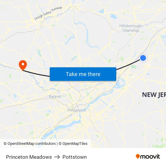 Princeton Meadows to Pottstown map