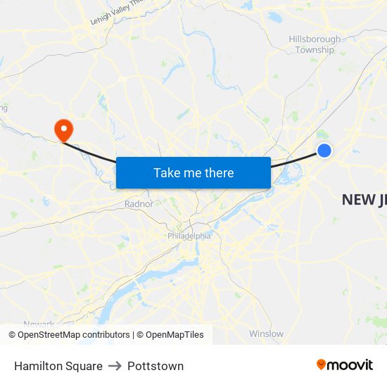 Hamilton Square to Pottstown map