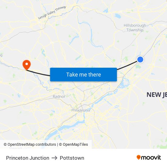 Princeton Junction to Pottstown map