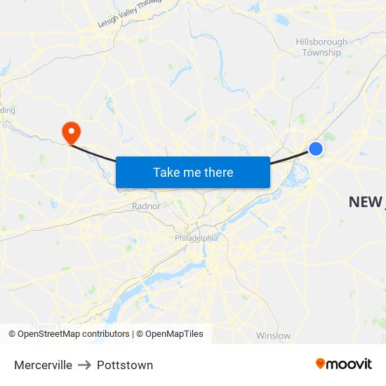 Mercerville to Pottstown map