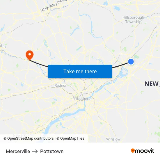 Mercerville to Pottstown map